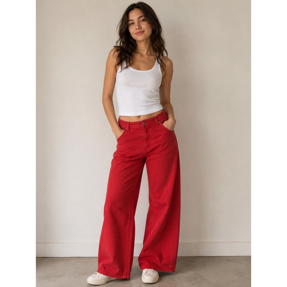 Universal Thread Womens Red Sailor Wide Leg High Rise Denim Jeans Sz 12 granola